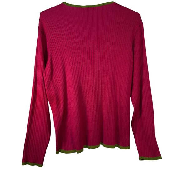 Pappagallo Woman 3X Ribbed Knit Sweater Pink & Green Trim - Picture 4 of 6